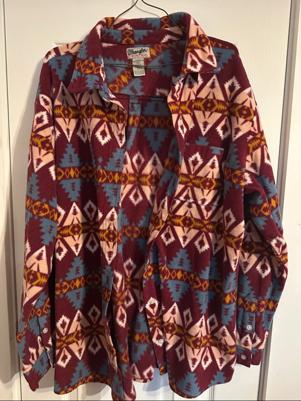 Wrangler Maroon Aztec Fleece Shirt Jacket with Blue, Pink Accents XXL